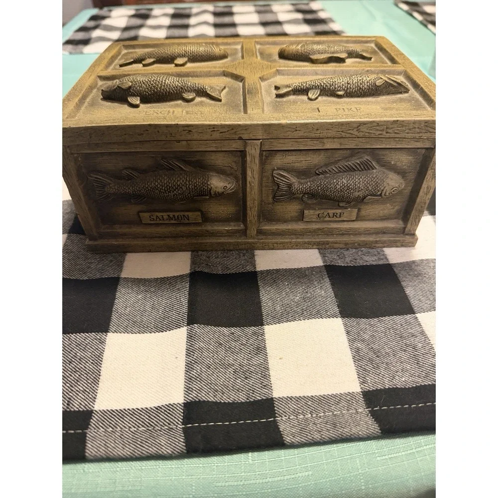 Vintage Jewelry Box Organizer 3D Resin Fishing Theme Lure Catch Box Heavy